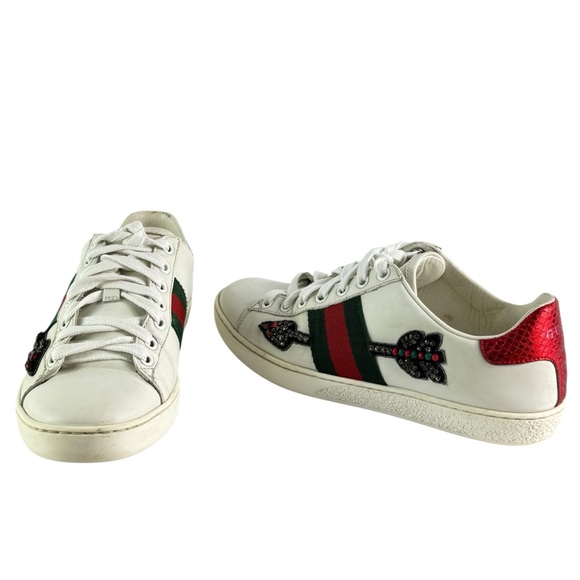 GUCCI 454551 Ace Arrow White Leather Web Women's Sneakers 36 - 6US Made in Italy - Picture 1 of 10
